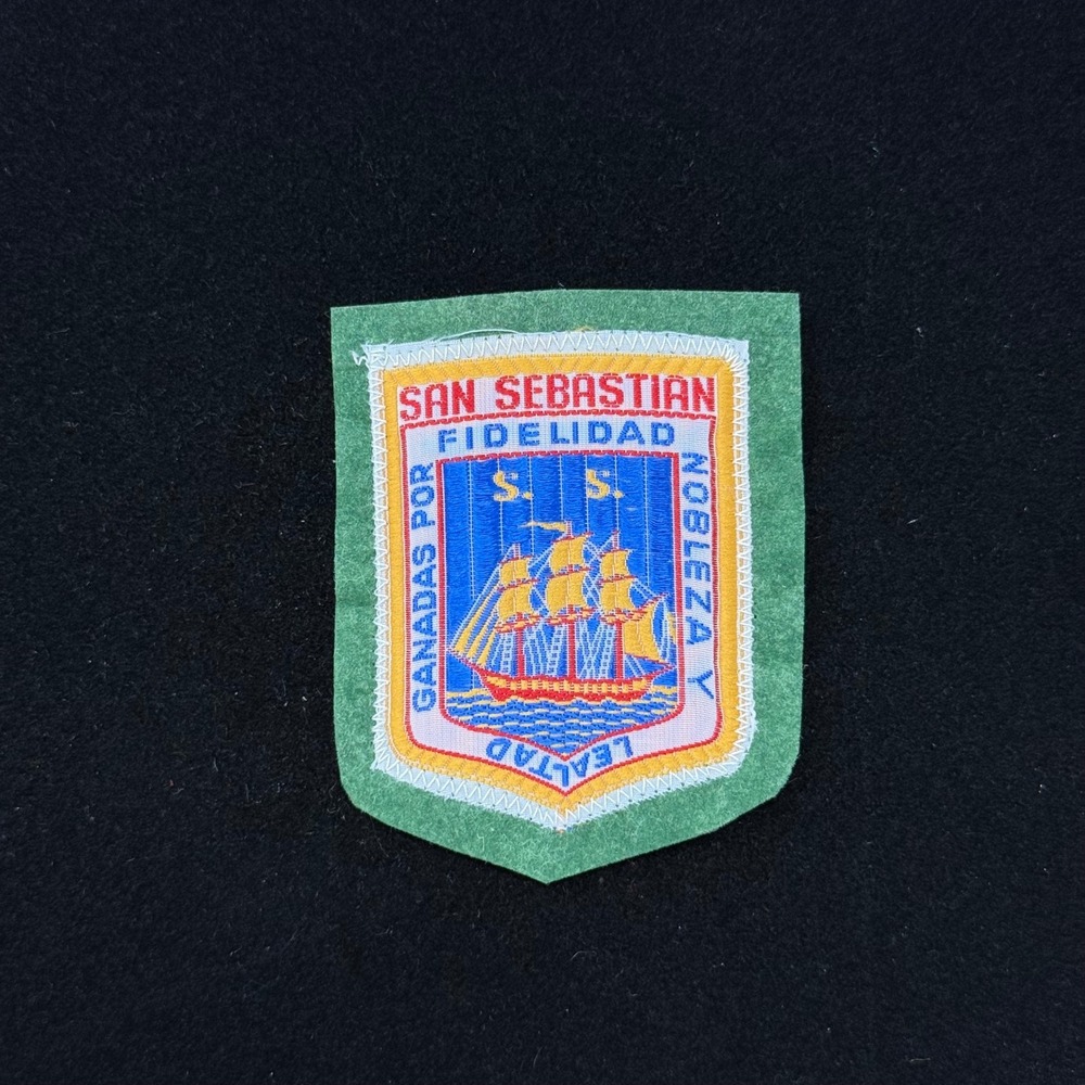 Vintage San Sebastian Fidelidad Sailing Ship Shield Patch Ganadas Por Nobleza Y